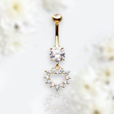 14G Gold Multi Clear Gem Heart Belly Button Ring